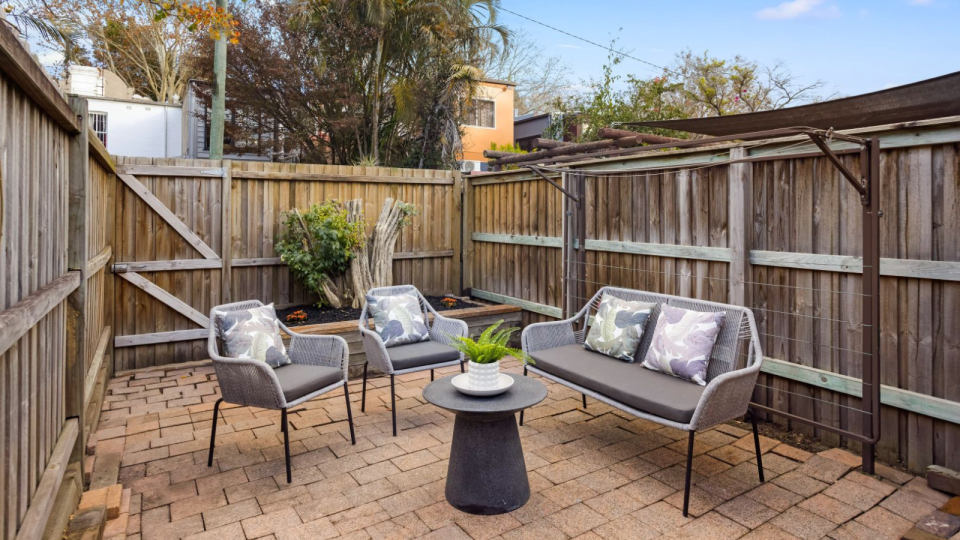 The backyard of the one bedroom home in Alexandria.