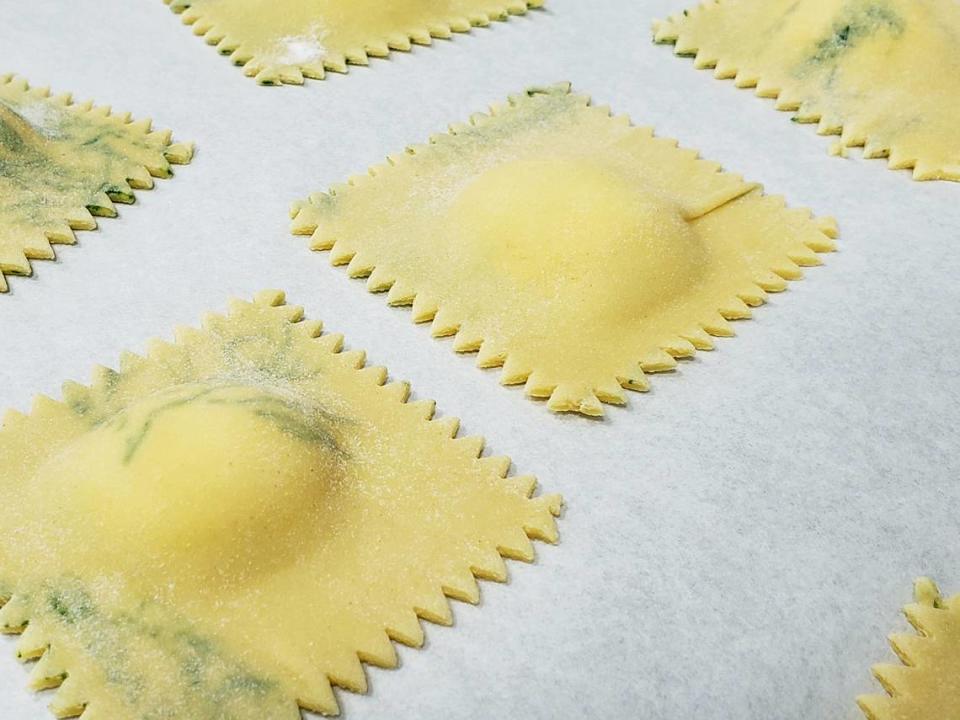 Mano Bella Artisan Foods’ Carrot Ricotta Ravioli is stuffed with roasted carrots from Garden Window Farm.