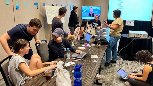 PHOTO: Youth leaders of Voters of Tomorrow huddle in their 'war room' in Washington, D.C., ahead of the midterms. (Jack Lobel/Voters of Tomorrow)