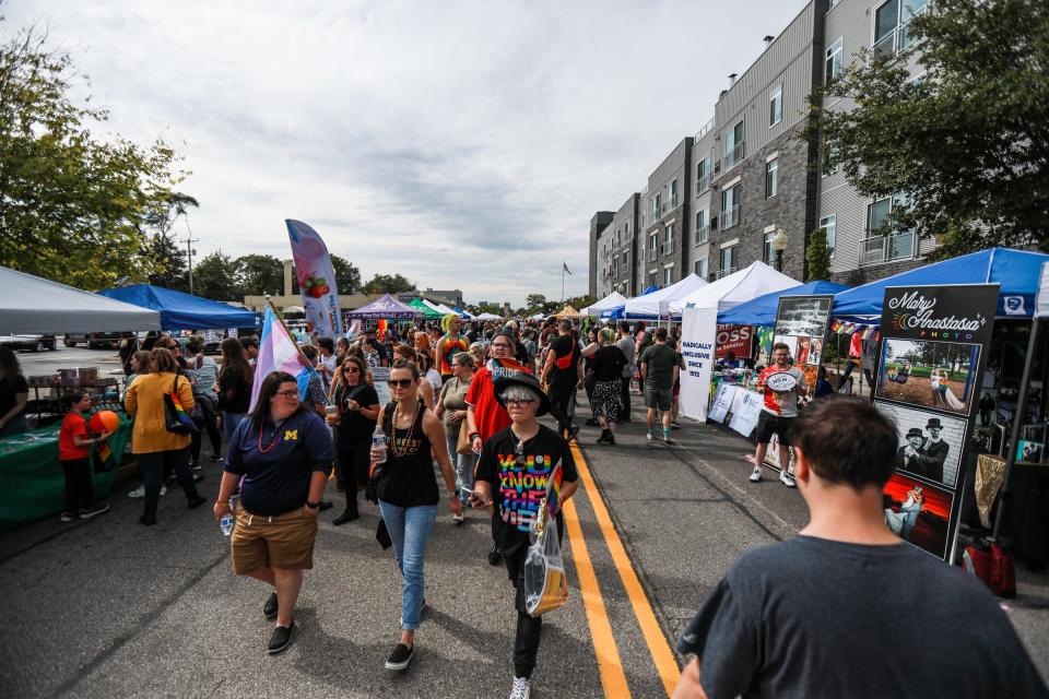 The Ferndale Pride festival is a celebration of the LGBTQA community, complete with resource tables, vendor booths, concerts, speeches, a marriage ceremony and more in downtown Ferndale on Nine Mile road on Oct. 2, 2021. 