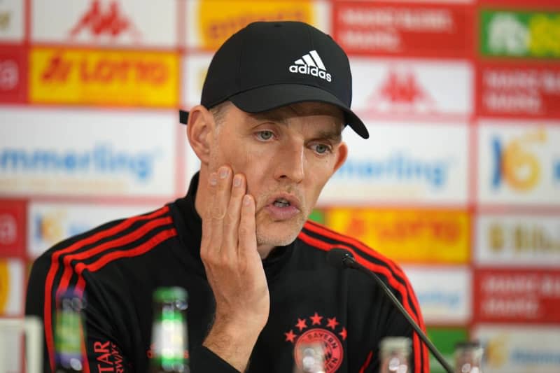 Munich coach Thomas Tuchel speaks at the press conference after the German Bundesliga soccer match between FSV Mainz 05 and Bayern Munich at Mewa Arena. Bayern Munich will part ways with coach Thomas Tuchel after what has so far been a disappointing season by their standards, the Bundesliga champions said. Thomas Frey/dpa