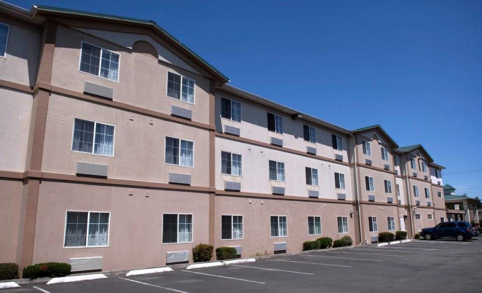 The former Comfort Inn in Tacoma is now the Aspen Court transitional housing facility, operated by the Low Income Housing Institute. The hotel is shown on Tuesday, June 22, 2021.