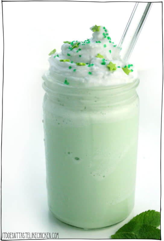 <p>It Doesn't Taste Like Chicken</p><p>This vegan shake is the most divine dairy-free treat!</p><p><strong>Get the recipe here: <a href="https://itdoesnttastelikechicken.com/the-ultimate-vegan-shamrock-shake/" rel="nofollow noopener" target="_blank" data-ylk="slk:Vegan Shamrock Milkshake;elm:context_link;itc:0;sec:content-canvas" class="link ">Vegan Shamrock Milkshake</a></strong></p>