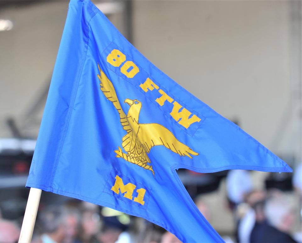 The 80th Flying Training Wing flag was displayed during the 80th Flying Training Wing Change of Command ceremony at Sheppard Air Force Base in Wichita Falls on Friday, June 24, 2022.