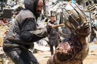 <p>George Quinones as Pole Scavenger, Lance Herota as Pole Walker, Pollyanna McIntosh as Jadis in AMC’s <i>The Walking Dead</i>.<br>(Photo: Gene Page/AMC) </p>