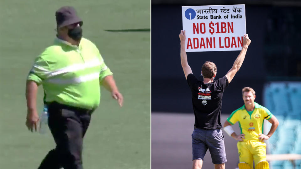 Seen here, an SCG security member casually walks out to stop pitch invaders.