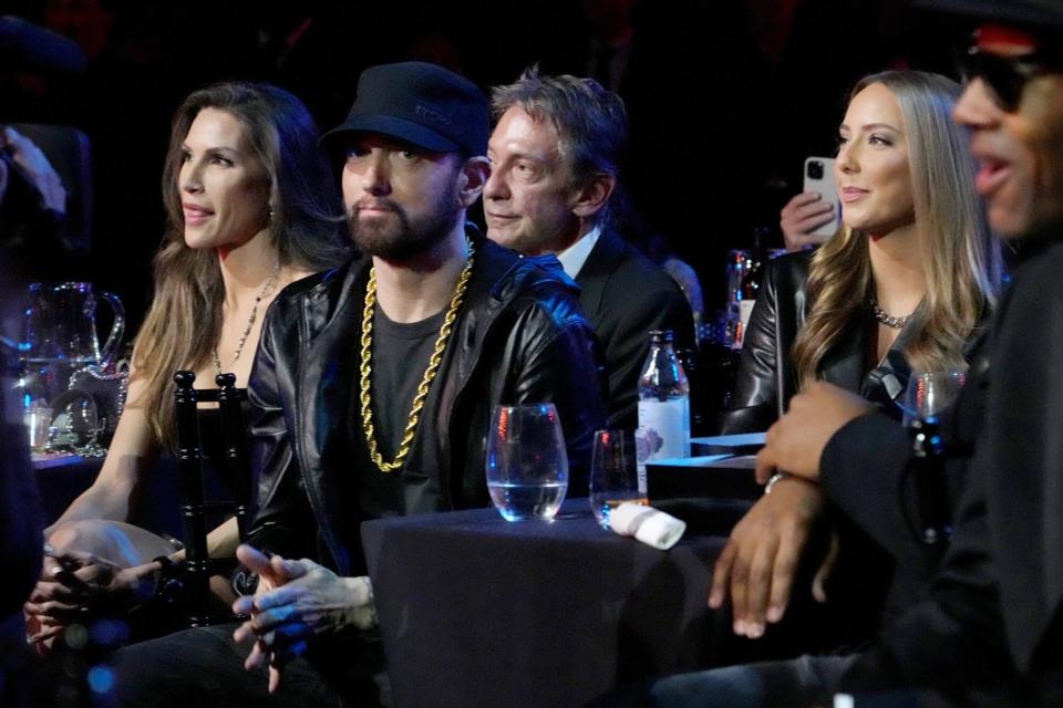 LOS ANGELES, CALIFORNIA - NOVEMBER 05: Eminem and Hailie Jade Mathers attends the 37th Annual Rock & Roll Hall of Fame Induction Ceremony at Microsoft Theater on November 05, 2022 in Los Angeles, California. (Photo by Kevin Mazur/Getty Images for The Rock and Roll Hall of Fame)