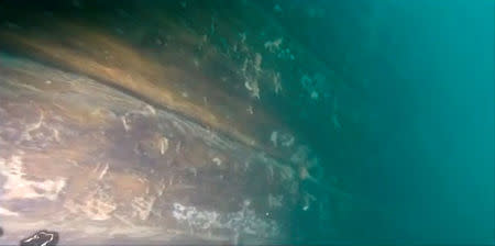 A still image captured from a video footage from the research vessel Martin Bergmann of the Arctic Research Foundation shows what they say is the wreckage of the of HMS Terror in the bottom of Terror Bay in Canada on September 3, 2016. Courtesy Arctic Research Foundation/Handout via REUTERS