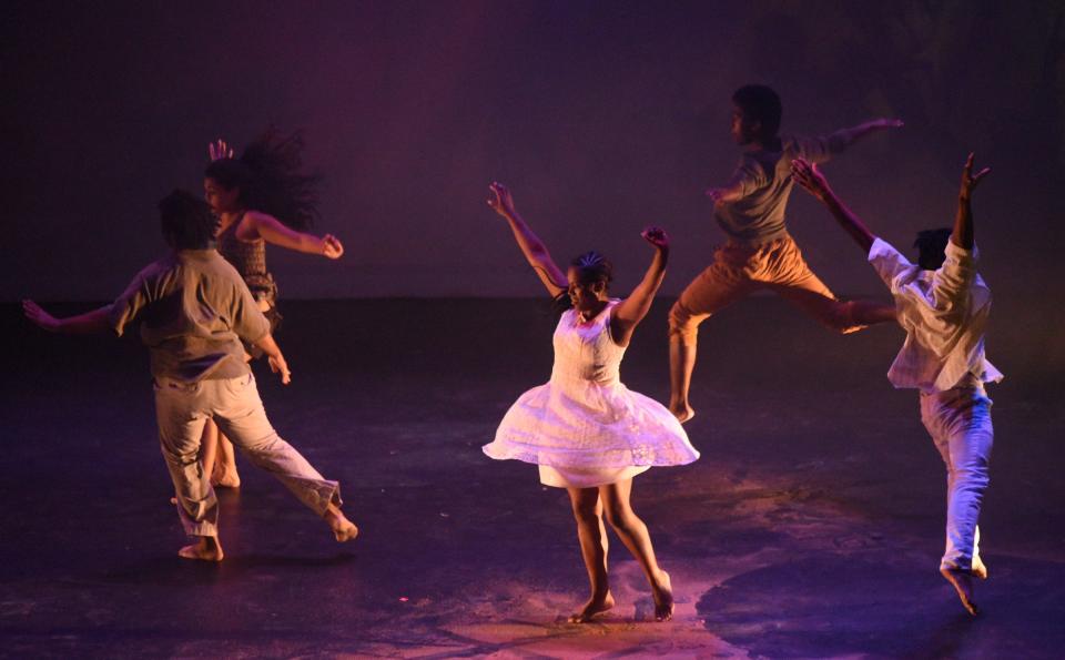 Techmoja Dance & Theatre Co. performs "Sin papeles/Without Papers" during Dance-a-Lorus at the Cucalorus Festival at Thalian Hall in Wilmington in 2019.