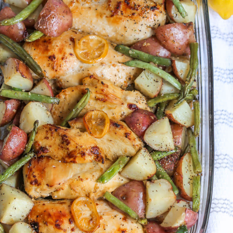 <p>Lemon and chicken are a match made in heaven, so it's no surprise that there are so many lemon chicken variations out there. Prep involves layering your ingredients, but once done, you can just pop it in the oven and forget about it for about 1 hour.</p><p><strong>Get the recipe at <a rel="nofollow noopener" href="http://lilluna.com/lemon-chicken-with-veggies/" target="_blank" data-ylk="slk:Lil' Luna;elm:context_link;itc:0;sec:content-canvas" class="link ">Lil' Luna</a>.</strong><br></p><p><strong>RELATED: </strong><strong><a rel="nofollow noopener" href="http://www.redbookmag.com/food-recipes/advice/g545/low-calorie-snacks-healthy/" target="_blank" data-ylk="slk:30 Unexpected Low-Calorie Snacks You Can Whip Up In Seconds;elm:context_link;itc:0;sec:content-canvas" class="link ">30 Unexpected Low-Calorie Snacks You Can Whip Up In Seconds</a></strong></p>