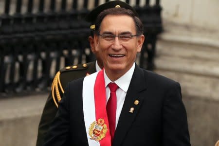 Peru's President Martin Vizcarra walks to the Government Palace during celebrations of Independence Day, in Lima, Peru July 28, 2017. REUTERS/Guadalupe Pardo