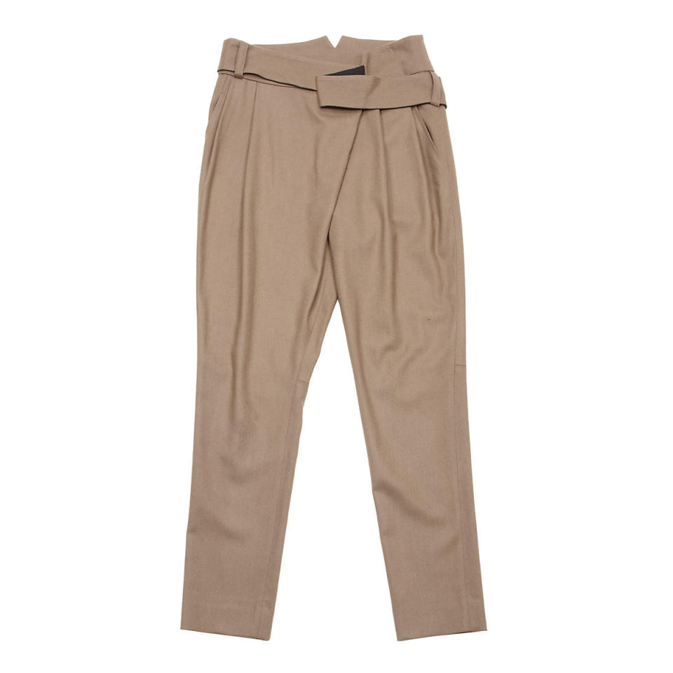 Hanii Y. brown highwaisted trousers with ribbon belt, $253