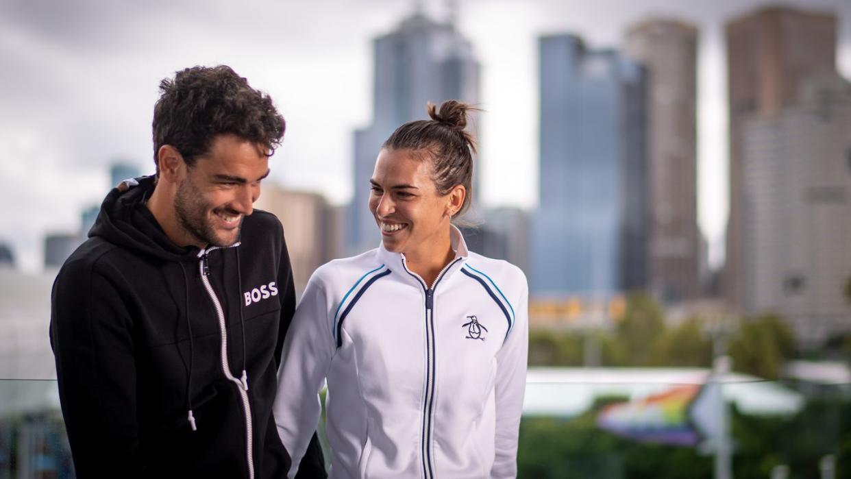 portrait of italian tennis player, matteo berrettini, and croatian tennis player, ajla tomljanovic, in melbourne, 2022