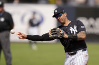 FILE -New York Yankees second baseman Gleyber Torres throws out Boston Red Sox's Wilyer Abreu at first base in the fifth inning of a spring training baseball game Wednesday, March 13, 2024, in Tampa, Fla. Baseball’s next free agency class won’t have a two-way star like Shohei Ohtani, and almost certainly no deals like his record-shattering $700 million over 10 years to switch teams in Los Angeles this year. But there could still be All-Star sluggers and Cy Young Award winners available next offseason.(AP Photo/Charlie Neibergall, File)