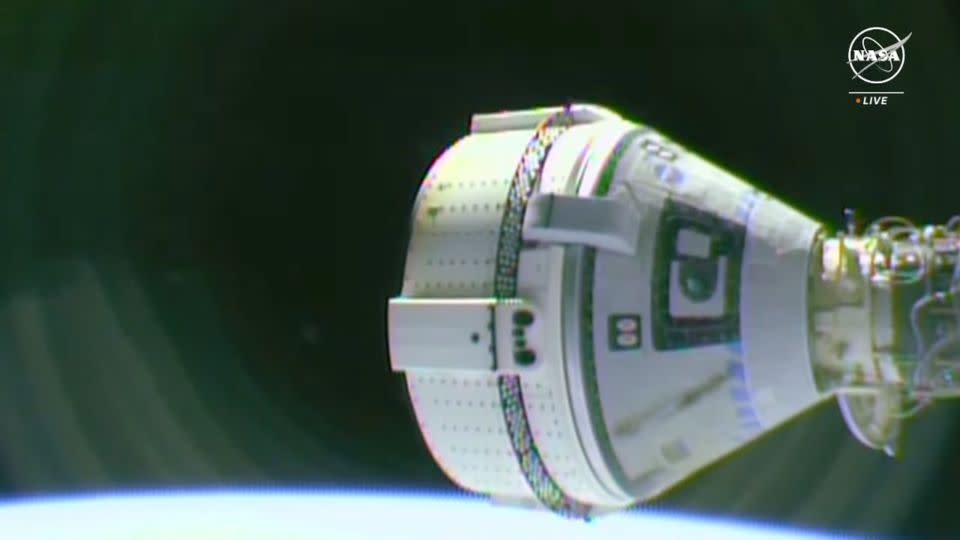 The Boeing Starliner spacecraft can be seen docked to the International Space Station on Thursday. - NASA