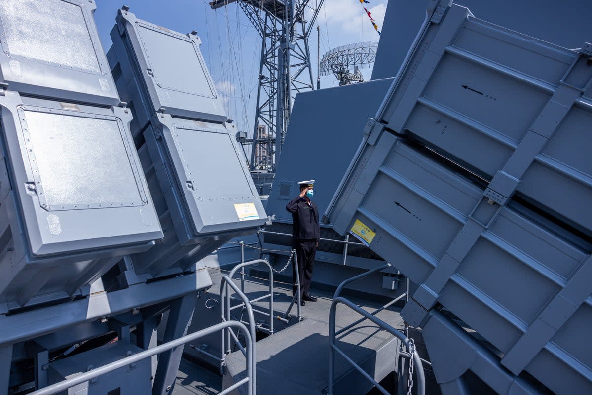 Representational image: A navy personnel salutes an officer on a warship inside a Taiwan navy camp during a recruiting event at Xinbin Port on 11 March 2023 in Kaohsiung, Taiwan (Getty Images)