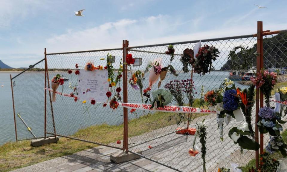 A memorial is seen at the harbour in Whakatane