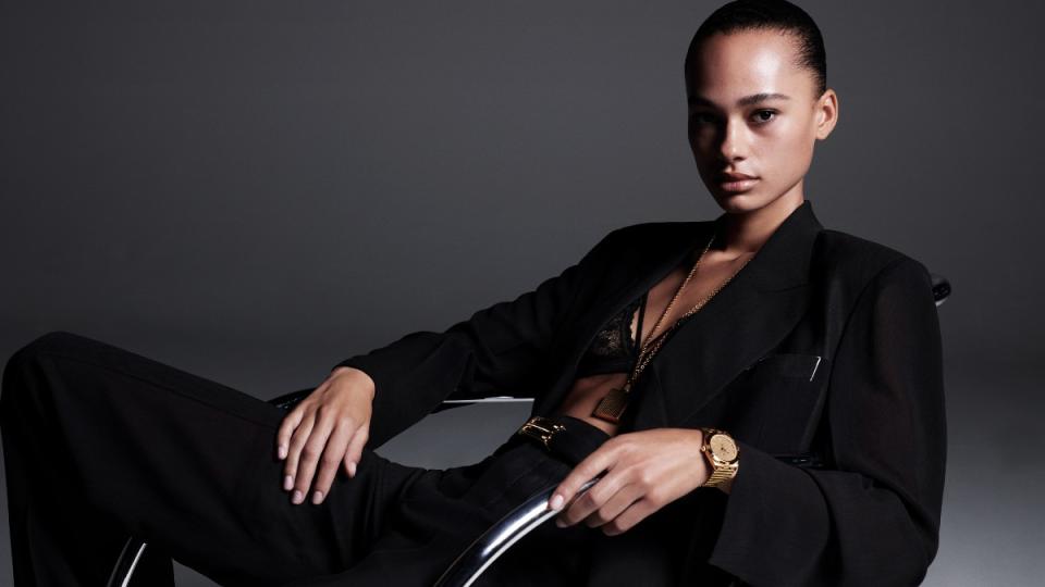 Annemary Aderibigbe wearing the Chronomat 36 Victoria Beckham