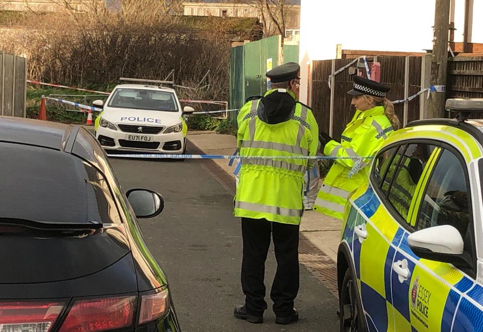 The police cordon in Hillman Avenue, Jaywick, Essex, after a 68-year-old grandmother was savaged to death by two dogs. Essex Police said Esther Martin, from Woodford Green in London, was attacked at a property in Hillman Avenue in Jaywick on Saturday afternoon. Picture date: Sunday February 4, 2024.