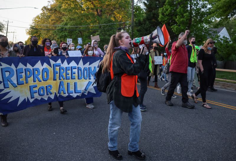 Demonstrators in support of reproductive rights march to Supreme Court Justice Samuel Alito's home in Virginia