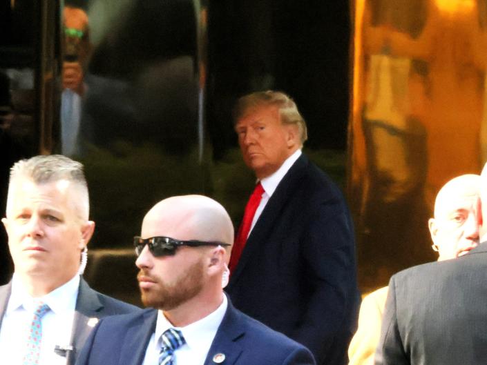 Former President Donald Trump arrives at Trump Tower on April 03, 2023 in New York City.