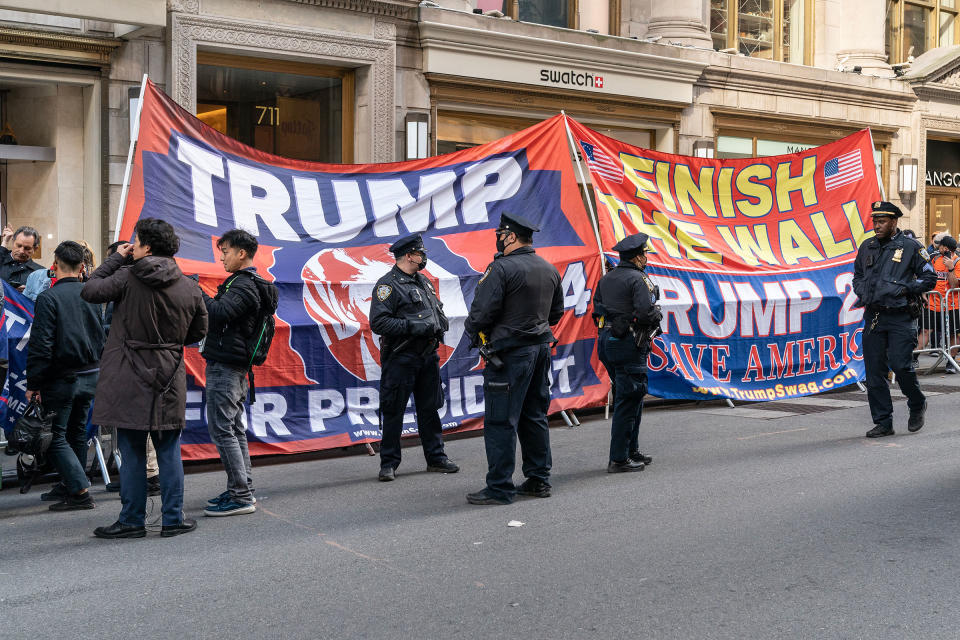 Supporters of Former President Donald Trump rally at Trump Tower in New York.<span class="copyright">Lev Radin—Pacific Press/LightRocket/Getty Images</span>