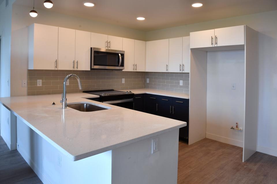The kitchen of a nearly-completed three-bedroom apartment in Lofts on Lemon. Lofts on Lemon is a Sarasota Housing Authority project designed to provide 76 affordable and 52 attainable apartments, with easy access to downtown Sarasota.