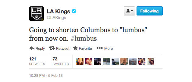 Twitter's oddest hockey Bromance: Los Angeles Kings and #Lumbus