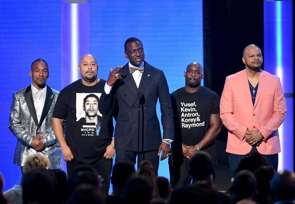 Yusef Salaam speaks, surrounded by (from left) Korey Wise, Raymond Santana Jr., Antron McCray and Kevin Richardson at the BET Awards -- June 23, 2019. (Photo: Kevin Winter via Getty Images)