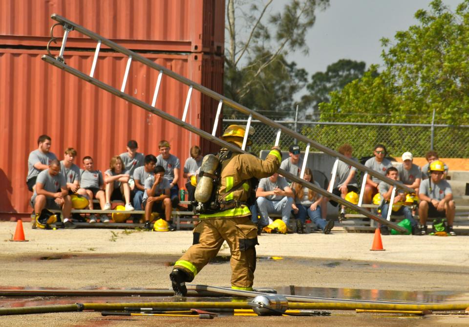 In a March 2023 photo, Brevard County Fire Rescue hosts students from the Palm Bay Magnet High School Fire Academy (which opened in 2022) at their drill yard on Inspiration Lane in Melbourne.