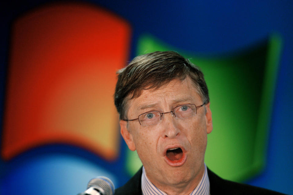 FILE - In this Feb. 1, 2007 file photo Microsoft Chairman Bill Gates speaks during a ceremony in Bucharest, Romania. A European court on Wednesday, June 27, 2012 upheld most of a massive fine levied against Microsoft by the European Commission's competition watchdog, closing a case against the software giant that began in 1998. (AP Photo/Vadim Ghirda, File)