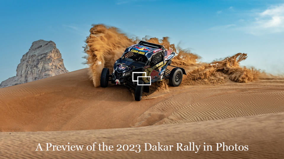 An entrant from the new Red Bull Can-Am Factory Team practices for the 2023 Dakar Rally.