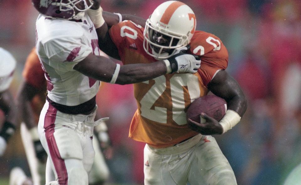 After 20 years, Travis Henry, who played 1997-2000, remains the leading all-time rusher at Tennessee. His record 3,078 yards may be safe for a while.