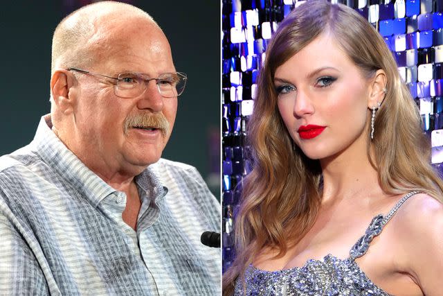 <p>Sean Ryan/IPS/Shutterstock; Kevin Mazur/WireImage</p> Andy Reid, Taylor Swift