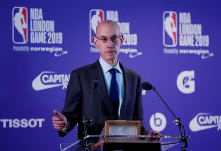 FILE PHOTO - Basketball - NBA - Washington Wizards v New York Knicks - The O2 Arena, London, Britain - January 17, 2019 Commissioner of the NBA Adam Silver during a press conference before the match Action Images via Reuters/Andrew Boyers