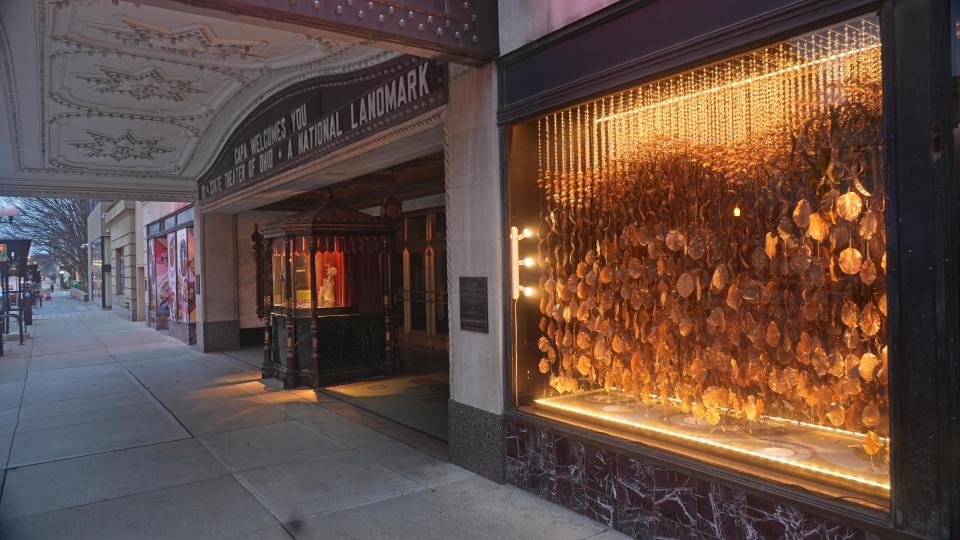 In the Ohio Theatre, 39 E. State St., is the window display "Unnatural Order" by Catherine Bell Smith.
