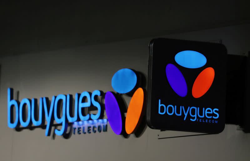 FILE PHOTO: The logo of Bouygues Telecom is seen at the entrance of a shop in Nice