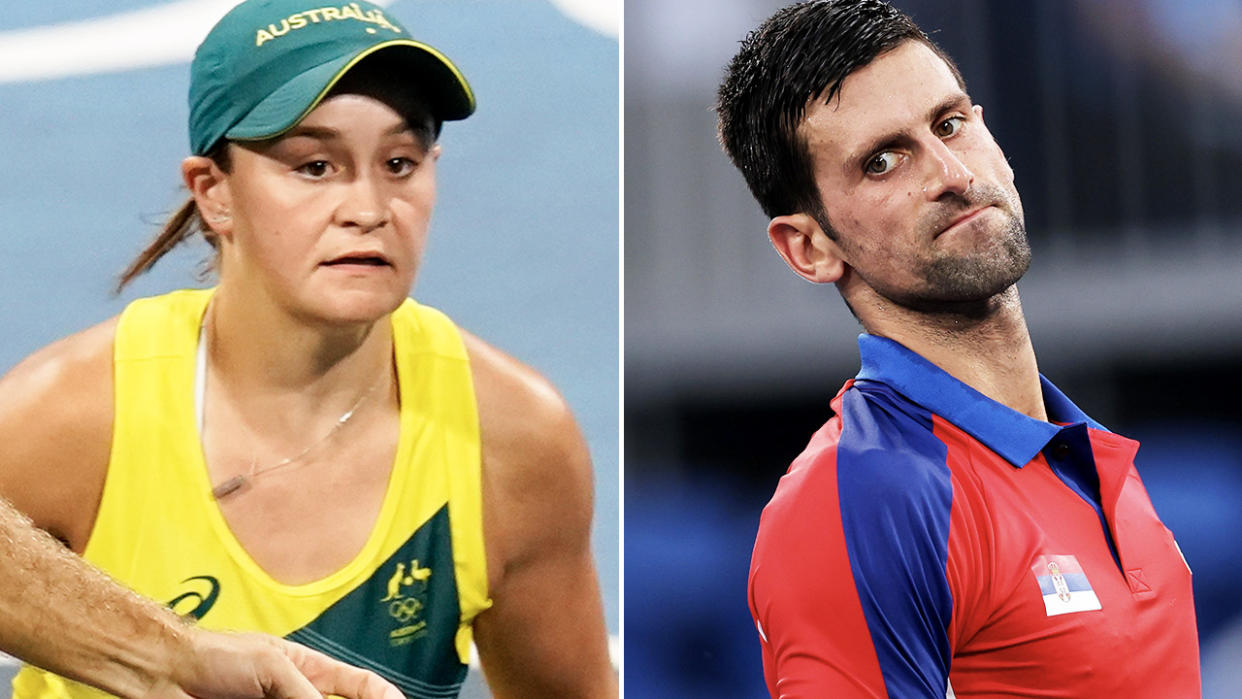 Ash Barty and Novak Djokovic, pictured here in action at the Tokyo Olympics.