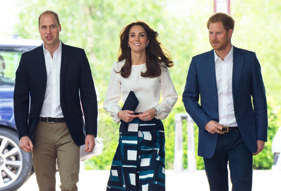 William, Kate and Harry at the Heads Together launch in 2016. Source: PA