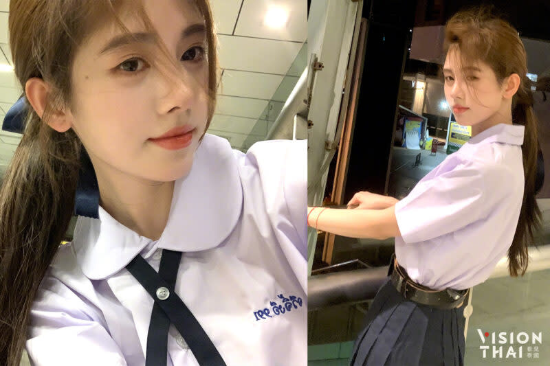 Actress Ju Jingyi posted a selfie wearing a Thai school uniform on social media (Source: Weibo)