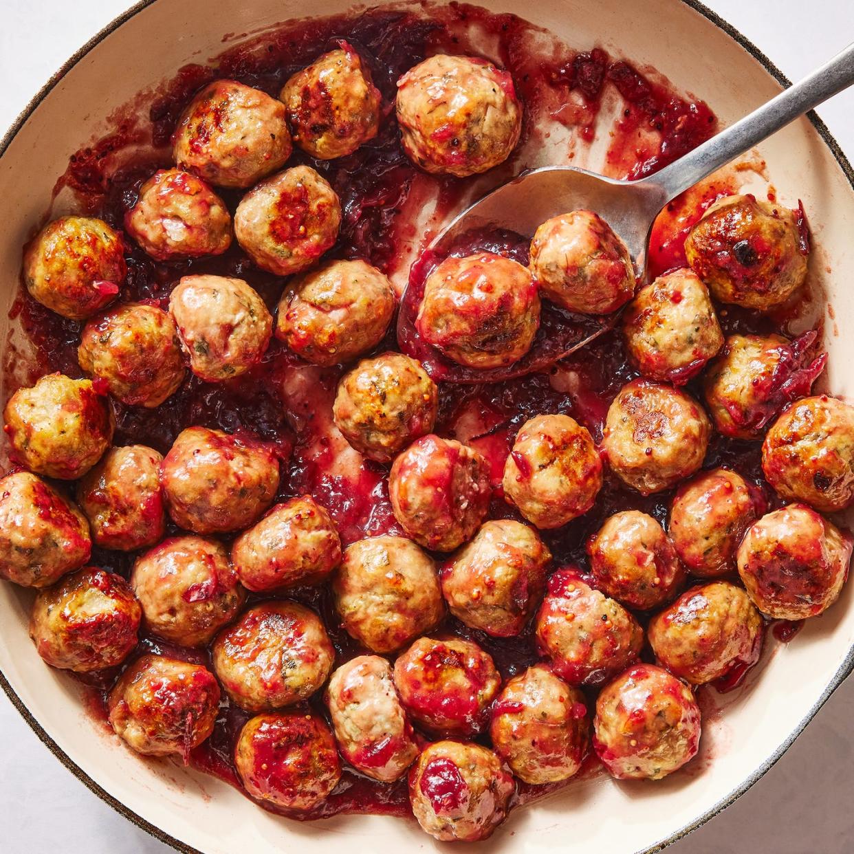 turkey meatballs covered in a red cranberry glaze