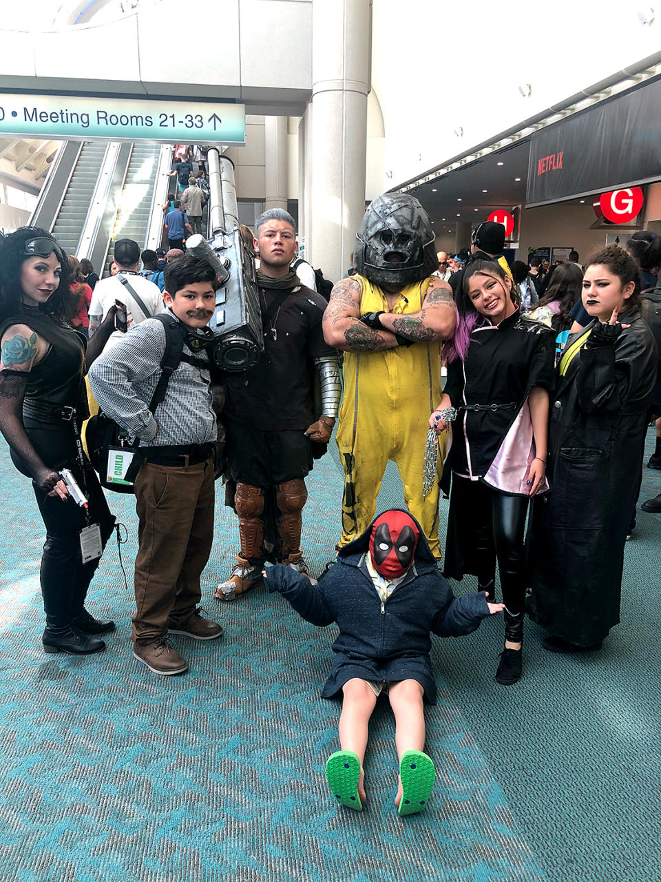 <p>Cosplayers dressed as the cast of <i>Deadpool 2.</i> (Photo: Angela Kim/Yahoo Entertainment) </p>