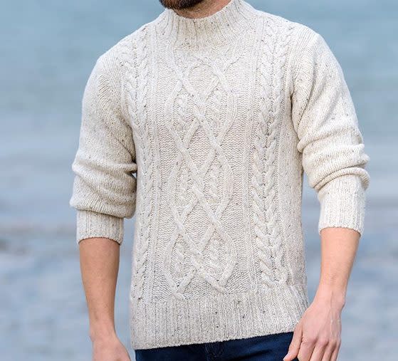 aran knit sweater cream mock neck