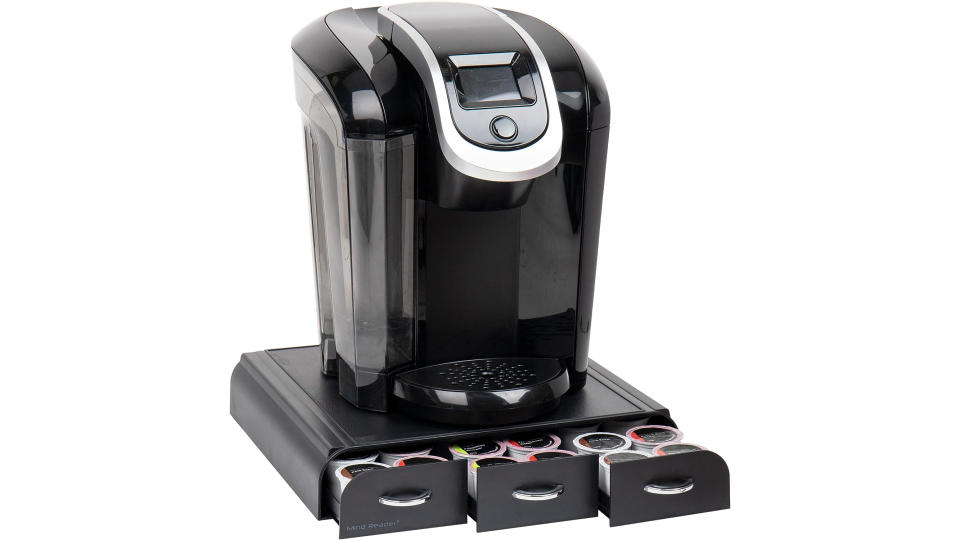 Mind Reader 'Anchor' Triple Drawer single serve coffee pod holder with free milk frother included, Black. (Photo: Amazon SG)