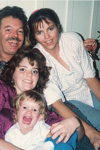 <p>Courtesy of China Tamblyn</p> Russ (top left), China, Amber and Bonnie Tamblyn's first family photo, circa 1986