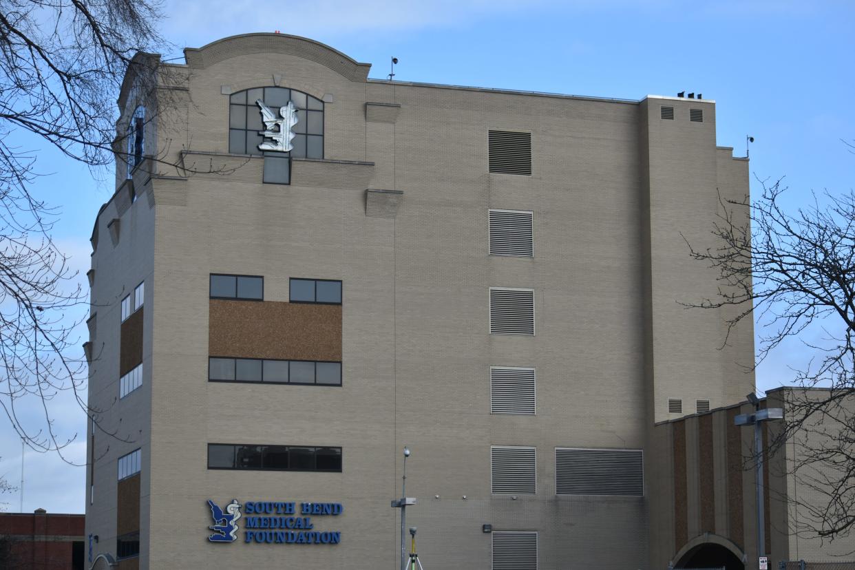 The former South Bend Medical Foundation building in downtown South Bend on Tuesday, Feb. 13, 2024. The building will be demolished to make room for surface parking lots for Memorial Hospital employees. The medical foundation is now headquartered on Douglas Road.