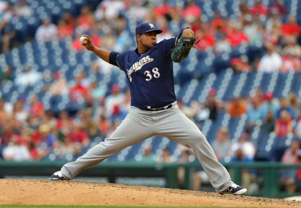 Wily Peralta throws a pitch against the Philadelphia Phillies.