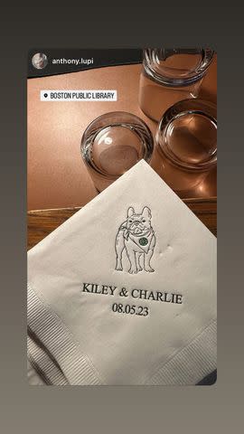 <p>cmcavoy25/Instagram</p> The couple's personalized wedding napkins