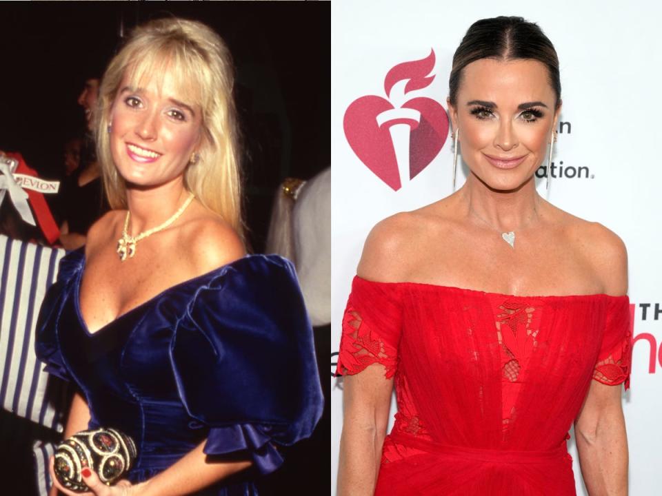 Kyle Richards in 1990 and on a red carpet in 2023.