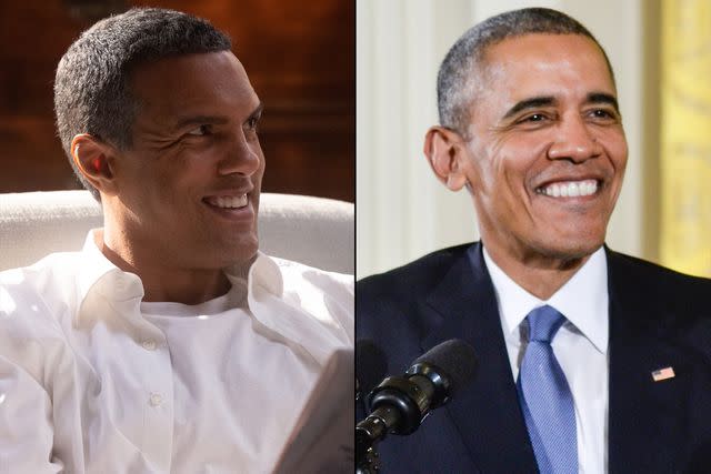 Jackson Lee Davis/SHOWTIME; Kris Connor/WireImage O-T Fagbenle in 'The First Lady'; Barack Obama